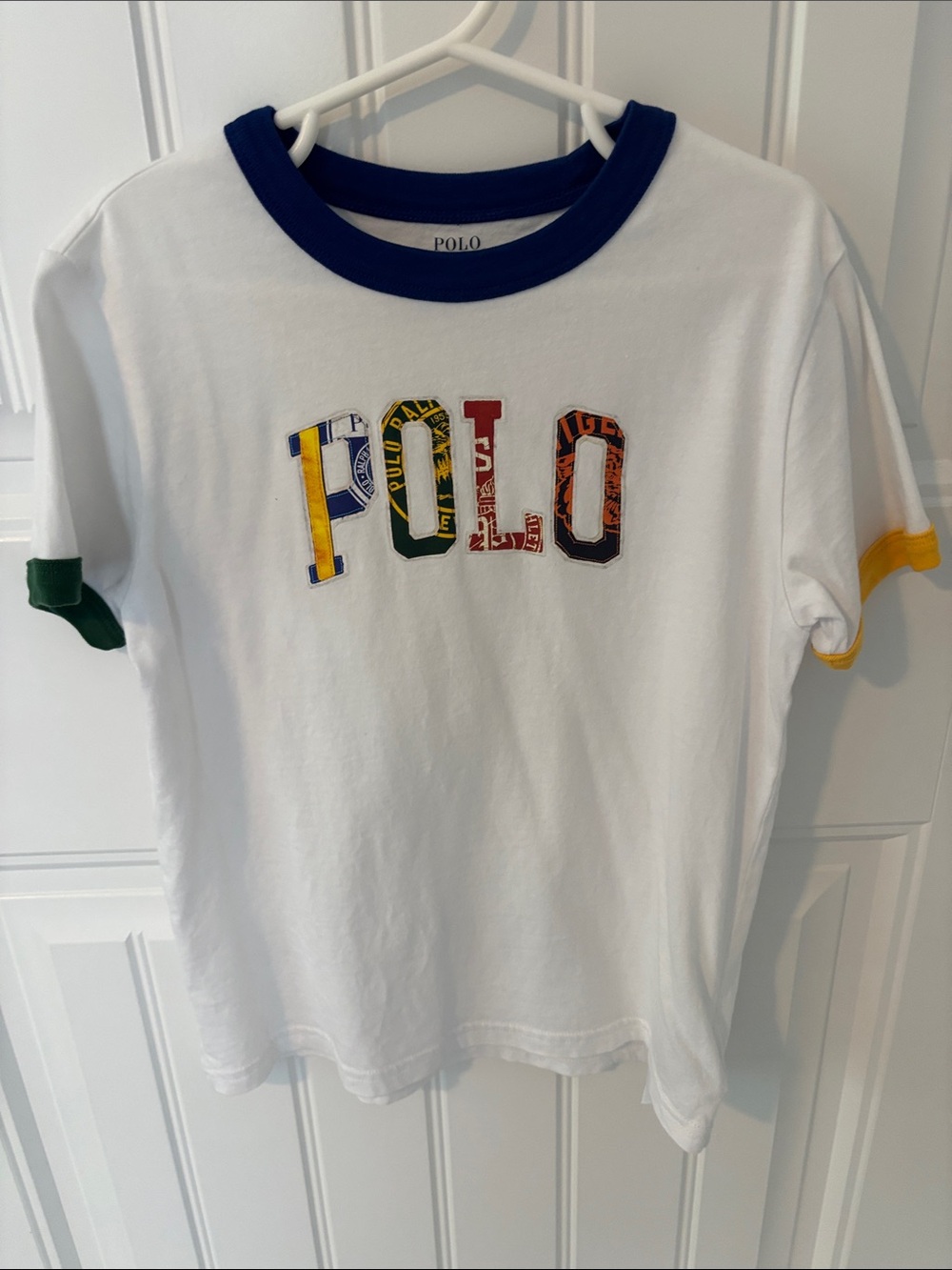Polo by Ralph Lauren White Short-Sleeve Logo Ringer Tee with Blue Collar
